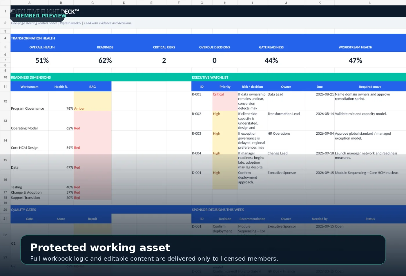 Protected preview of the Executive Flight Deck workbook